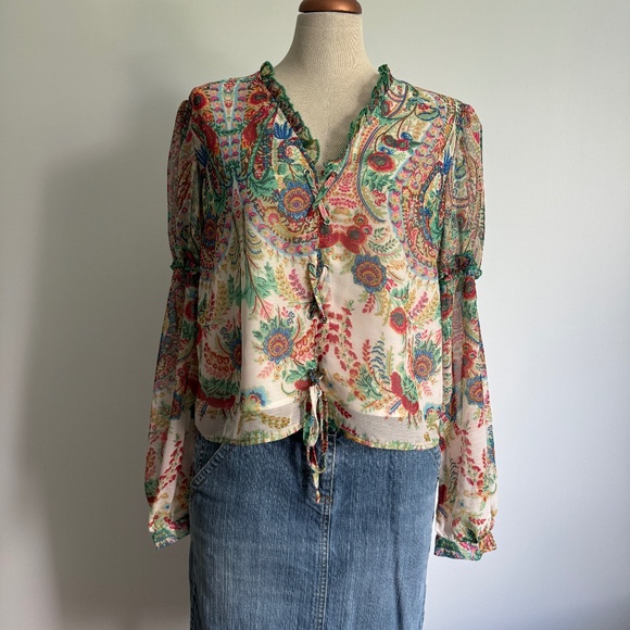 Colorful Floral Print Boho Long Sleeve Shirt - Picture 1 of 10